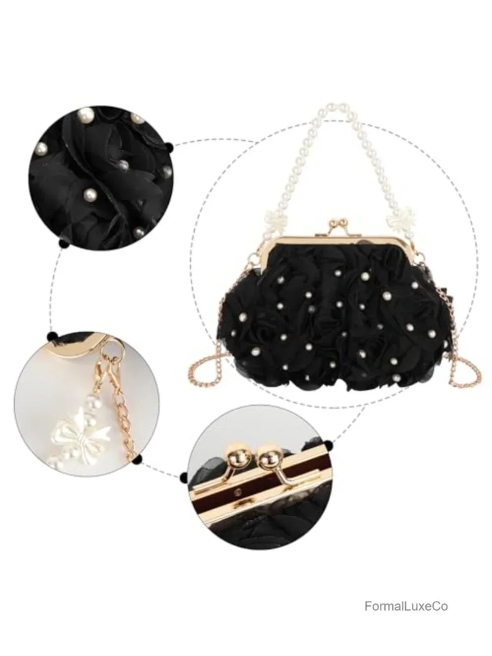 Mini Pearls Rose Flower Crossbody Shoulder Bag Top-handle Bag Handbag Clutch